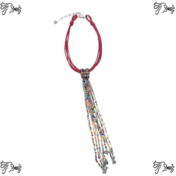 Multistrand Red Leather Choker with Beaded Strands Statement Necklace - Picture 2 of 7